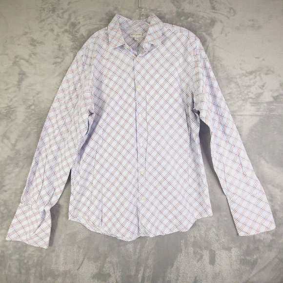Banana Republic Men Shirt Button Up Plaid Blue Cuff Link Sleeve 100% Cotton‎ XL - Picture 1 of 11